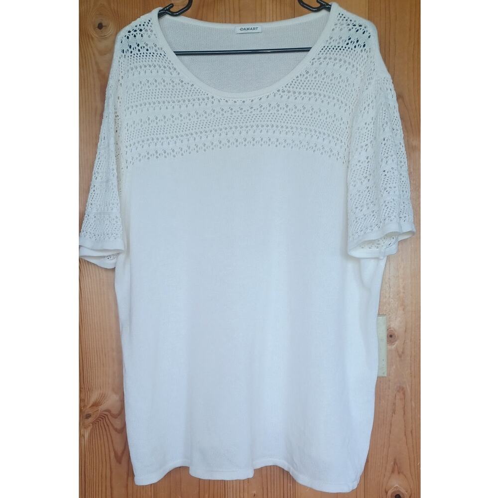 Damart Sweater Women's 22-24 White Color Crochet Detail on Front and Sleeves